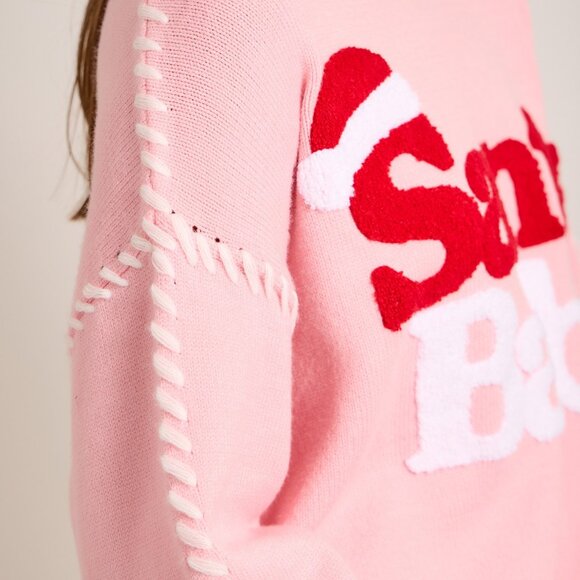 Premium Boutique SANTA BABY Pink Christmas Holiday Knit Sweater Puff Design NEW - Picture 6 of 11